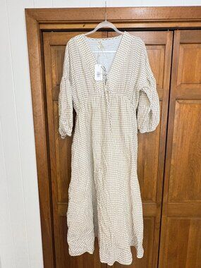 ✨ NWT Worth Collective Gingham Midi Dress – Natural Plaid | Size XL ✨